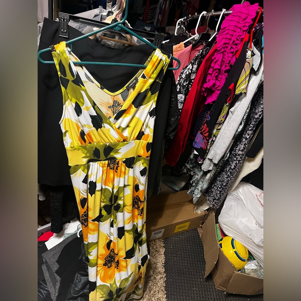 Floral Sleeveless Maxi Dress - Yellow and Green